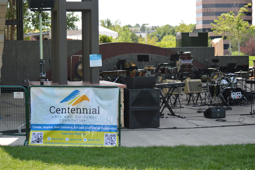 The stage at Centennial Center Park on July 31, 2022, before the free concert began.